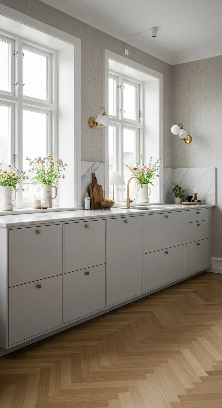 Grått shakerkök till IKEA Metod med distanslister och klassiska proportioner