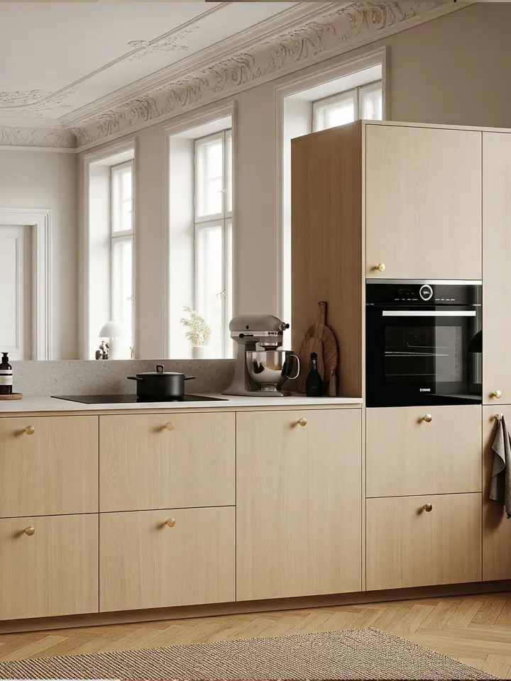 Mörkbetsad ek i platsbyggd förvaring och garderober