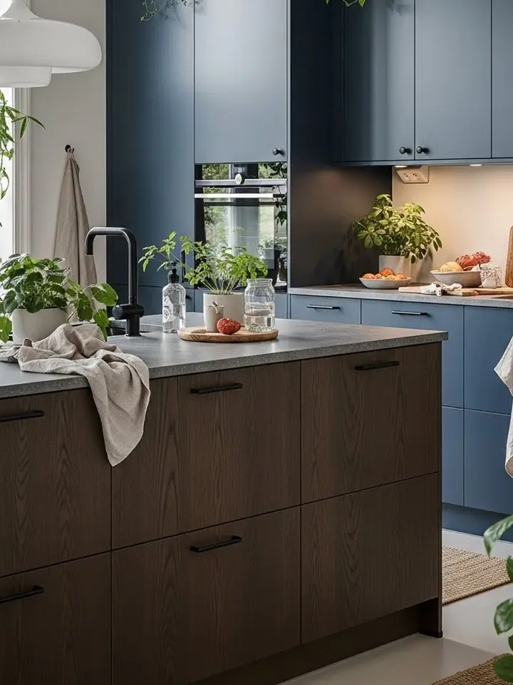 Kök med ljus ekfanér och släta luckor