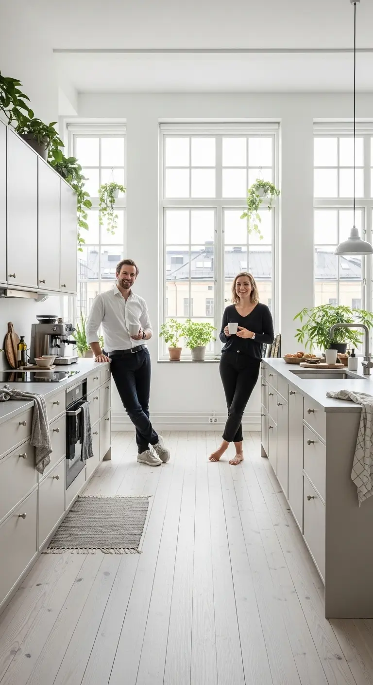 Flow in matte black island with large panoramic windows