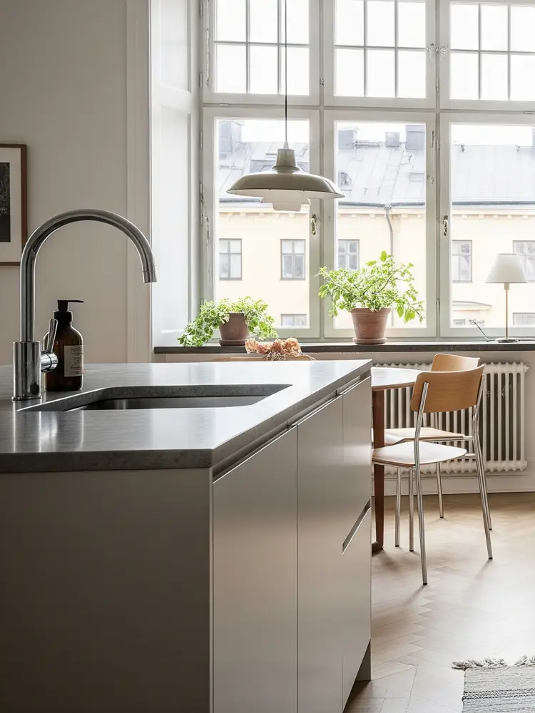 Flow köksluckor i varmgrått med integrerat grepp