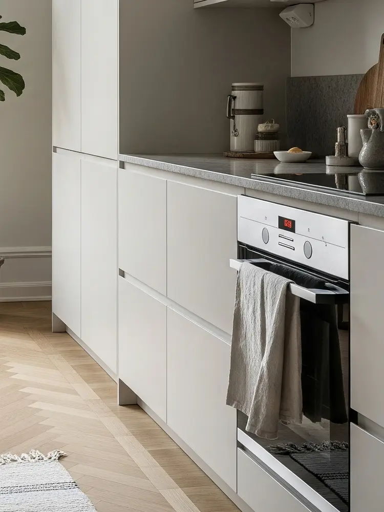 Flow moderna luckor i ek och matt beige