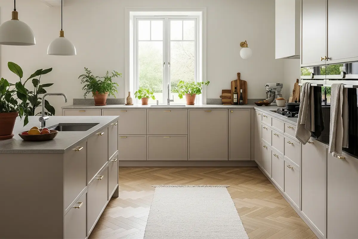 Modern kitchen with Frame doors, defined borders and soft reflections from natural light.