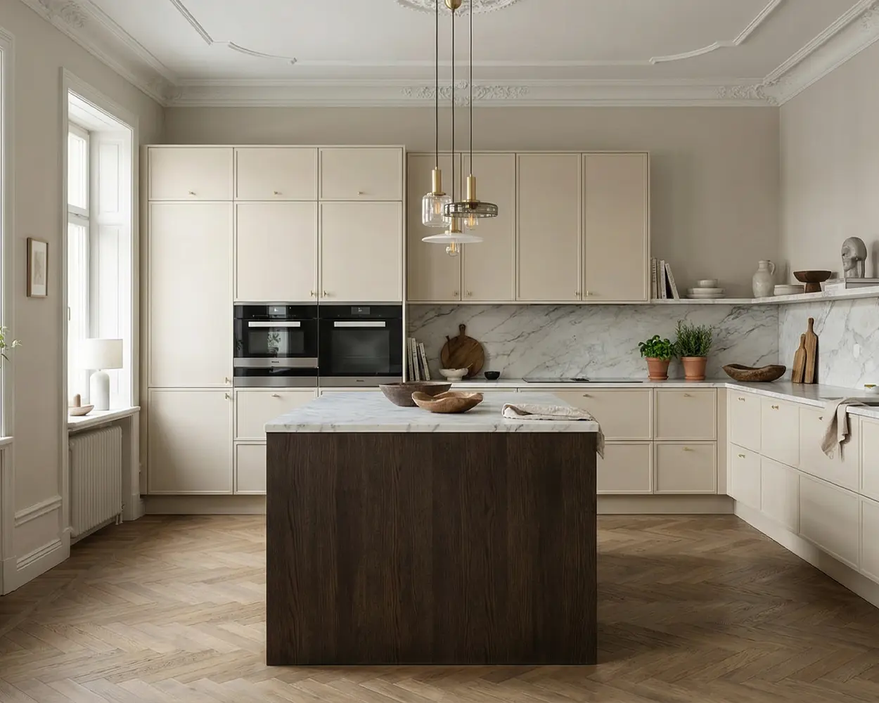 Nordic spegelfronter som förstärker rymd och ljus i kök.