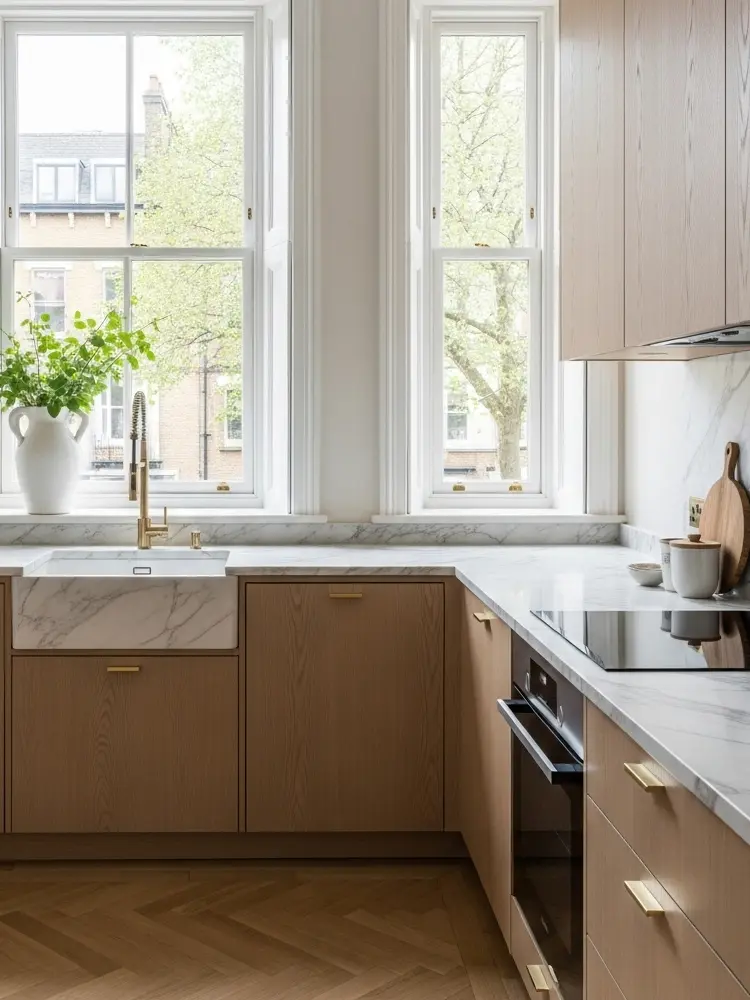 Pale Oak luckor med ljus finish i nordiskt kök