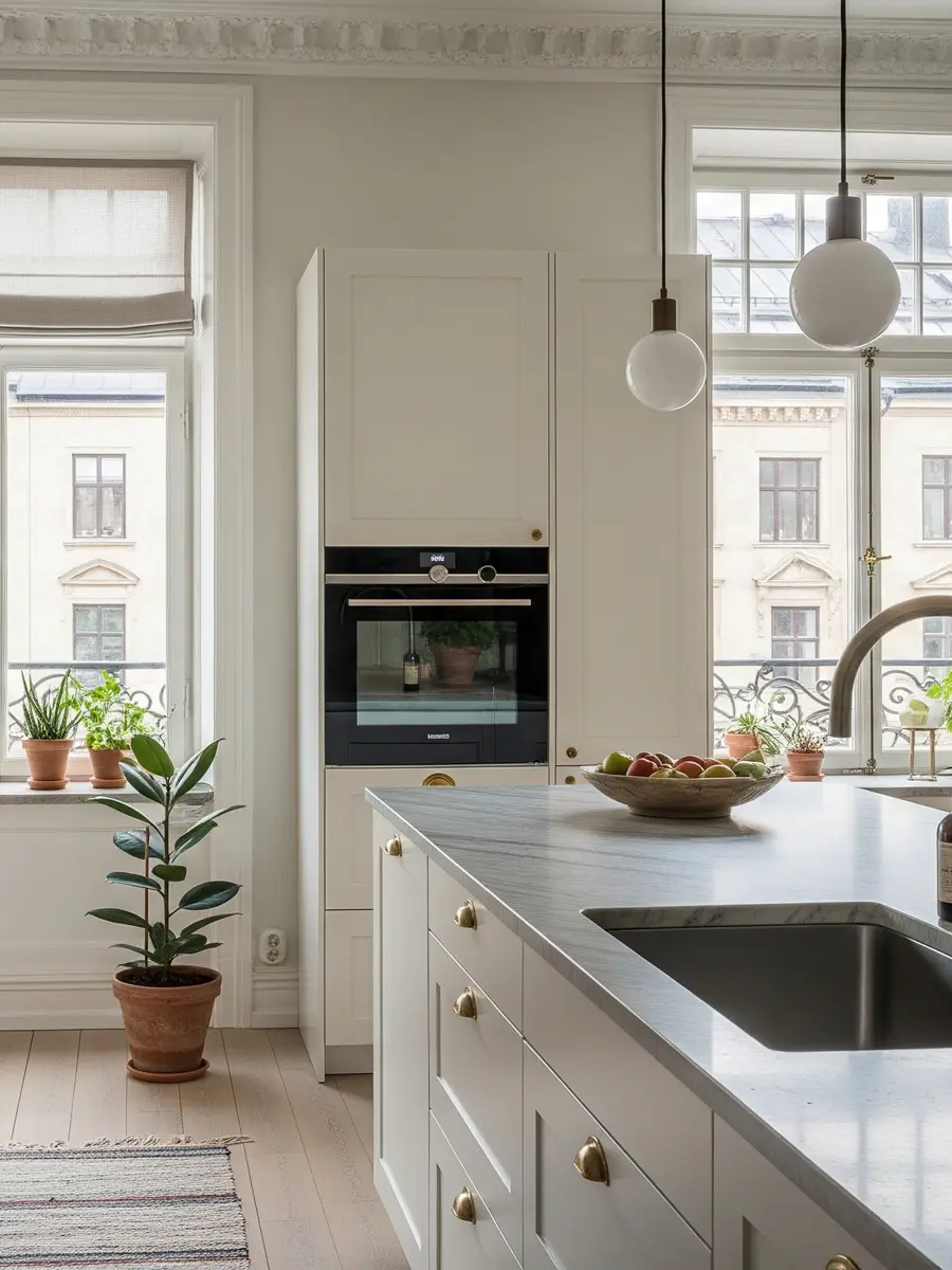 Studio framed doors with integrated functionality and an architectural expression, where the frame creates calm structure and an elegant whole in a modern kitchen.